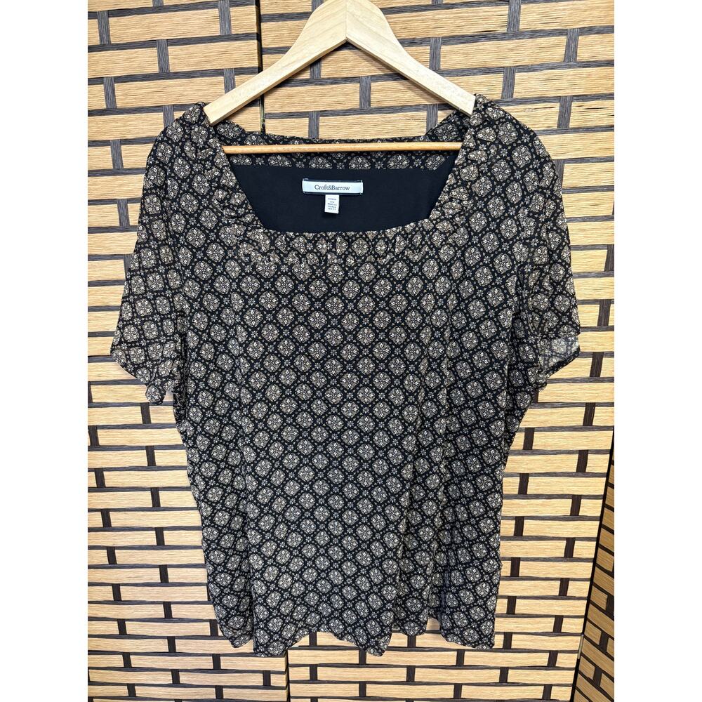 Croft & Barrow Brown Mesh Top Size 3X